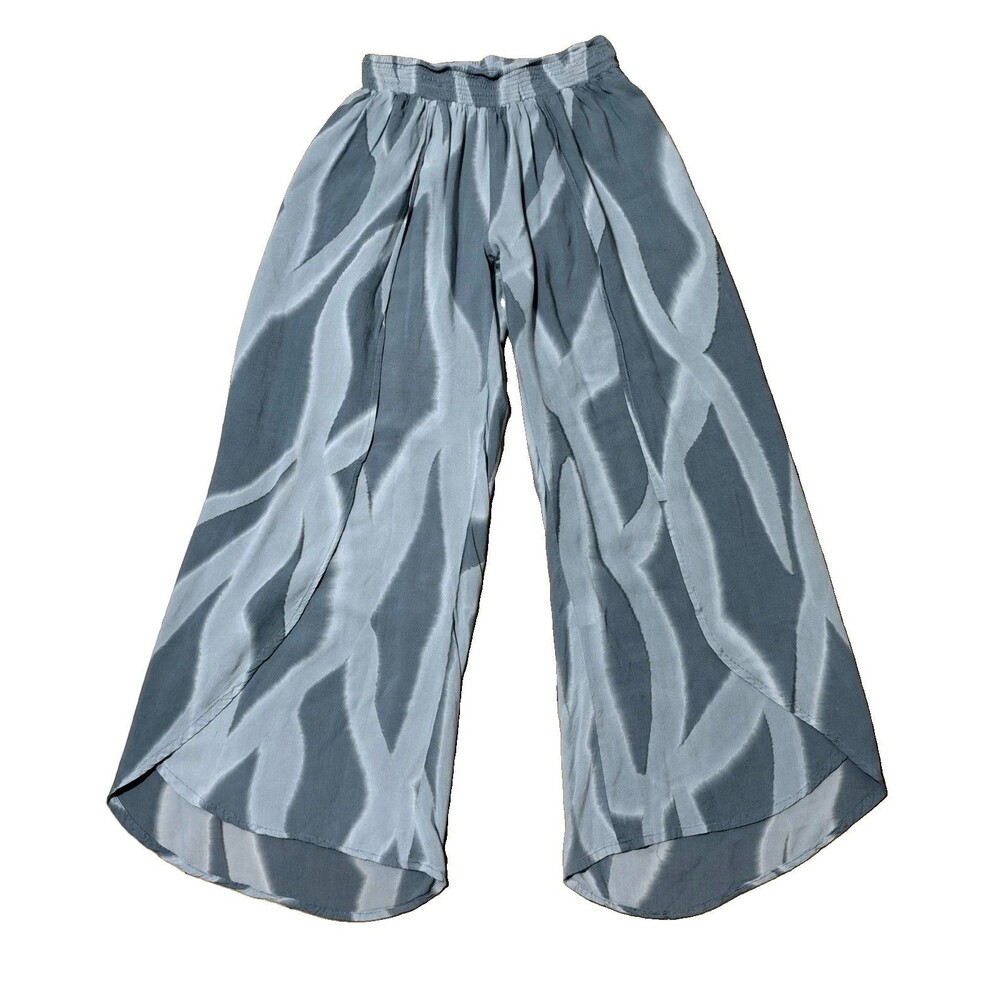 Khush Open Slit Flowy Palazzo Pants Size Medium Blue Grey Tie Dye Island Resort